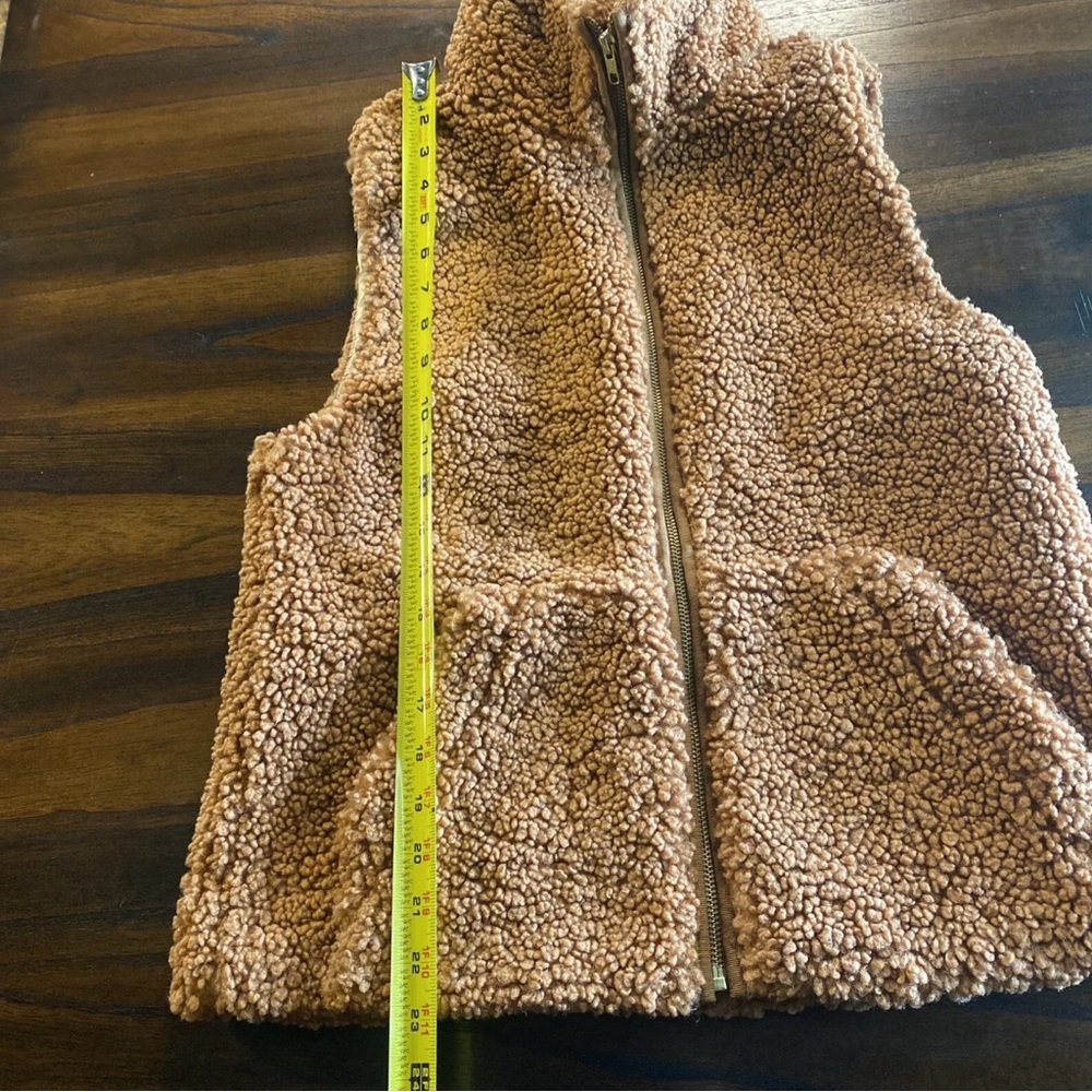 J. Crew Faux Fur /Coquille Vest Full Zip  Brown Plush Lined Cozy Womens XS